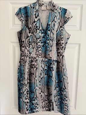 EP Pro Black, Blue and White Snake-Print Midi Dress